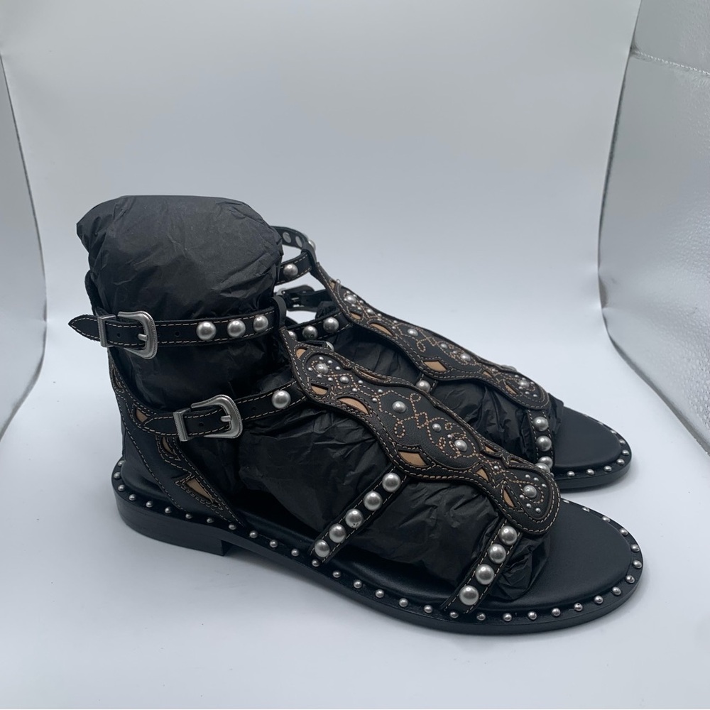 NWB Ash Women's Plaza Leather T-Strap Sandals size 37 US 6.5 black leather - Picture 7 of 10